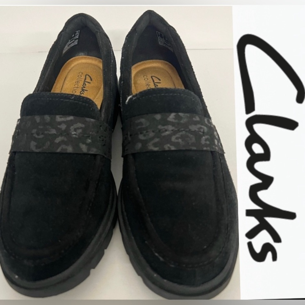 Clarks - Women’s Calla Ease, Black Suede Slip-On Loafers